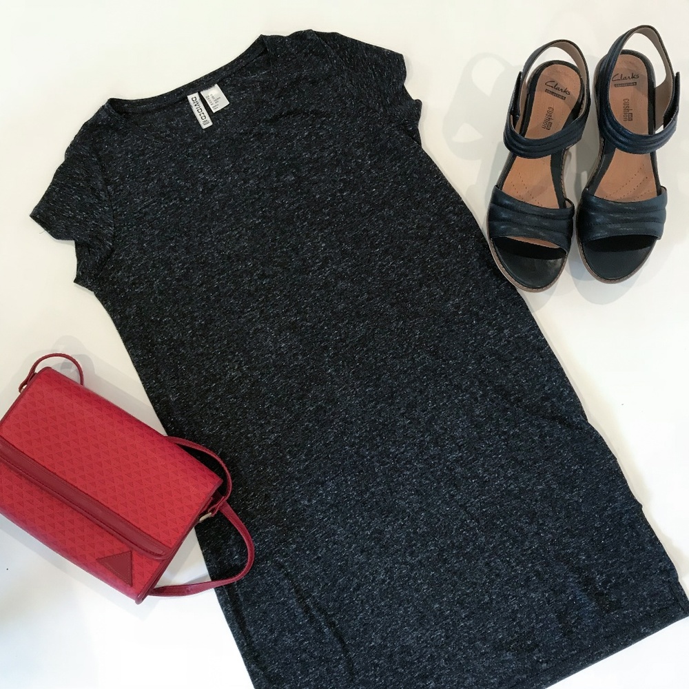 Deep Gray Heathered Shirt Dress. - Picture 1 of 6